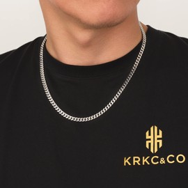 KRKC&CO Men’s Chain Necklace, Stainless Steel Cuban Link Chains 5mm, Anti-Tarnish Nickel-Free Flat-Cut, Thin Gold chain Silver Chain for Man Unisex(5mm-Stainless Steel, 22)