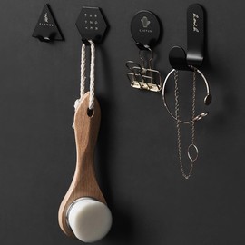 4 Ganchos de Pared Autoadhesivos de Metal, Percheros para Ropa, Cocina, Baño, Alhajas, Colgar llaves (Negro)