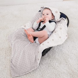 Bearmoss Swaddling Blanket, Baby Seat Blanket, Pram and Child Seats, Universal Baby Blanket for Buggy, Car Seat, All-Year Blanket, 90 x 90 cm (White Pentagram)