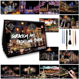 DESINIK Scratch Art Book for Adults - Scratch Paper Art Kit with Stencils & Tools, Creative Crafts for Relaxation, Focus & Travel, Stress Relief Activity for Home Decor & Gifts (SeriesⅡ)