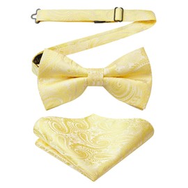 Enlision Bow Tie with Pocket Square for Men Paisley Pre-Tied Bow Ties for Wedding Suit Tuxedo, Yellow B