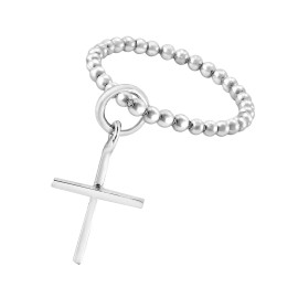AeraVida Simply Faithful Dangle Little Cross Eternity Bead Ball Sterling Silver Ring-8