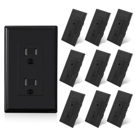 ELEGRP Decorator Wall Receptacle Outlet, Tamper Resistant 15A 125V Standard Electrical Wall Outlet, Residential Grade, Self-grounding, with Screwless Wall Plate, UL (10 Pack, Glossy Black)