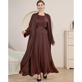 Zofocy 2PCS Muslim Abaya Women Islamic Dress with Belted Prayer Covered Eid Clothes