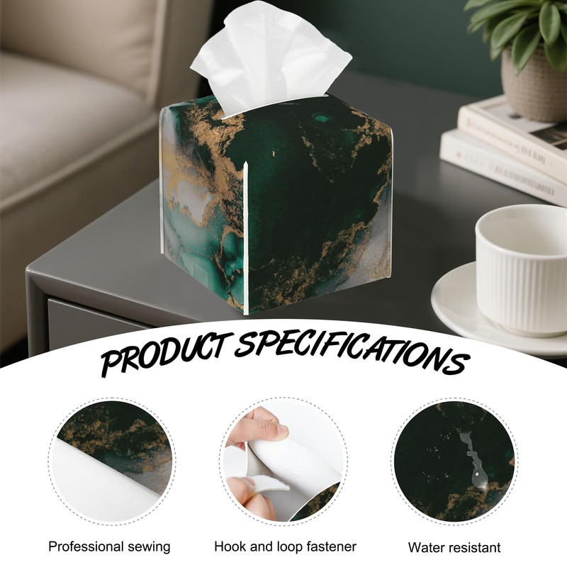 Gradient Green Marble Tissue Box Holder,Cube Tissue Box Cover Holder,Leather