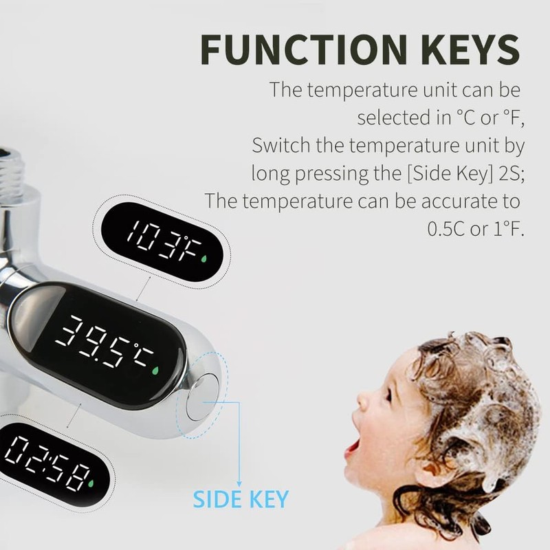 Shower Thermometer Led Digital Display Instant-Read Baby Bath Water Power