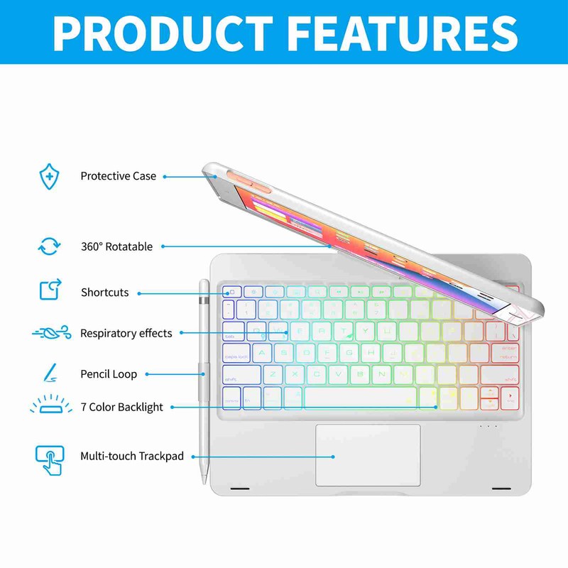 Tablet Bluetooth Keyboard 360 Degree Rotating Colorful Backlight Sensitive Touchpad