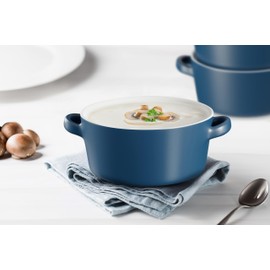 Soup Bowls with Handles, Ceramic Oven Safe Bowls, Kook Individual Soup Crocks, Stackable Dish, Broil, Oven, Microwave and Dishwasher Safe, for Casserole, Pasta, Cereal, 23.6 Oz, Set of 4, (Matte Blue)