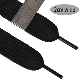 Olukssck 2 Pairs 20 mm Wide Flat Shoelaces, Tear-Resistant Replacement Shoe Laces for Trainers, Sports Shoes, Trainers, Casual Shoes, Black, 100 cm