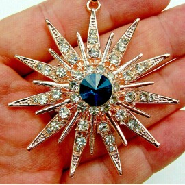Unbranded Dazzling STARBURST Rhinestone STAR Blue Jewel Flower Rose Gold SUN Necklace