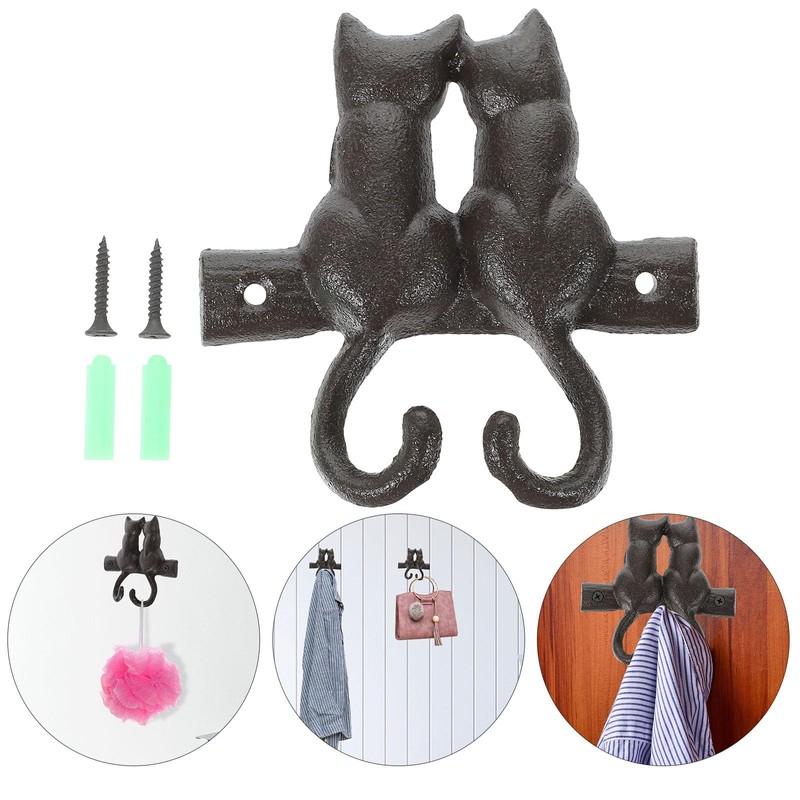 Angoily Wall Mounted Hook, Black Iron Coat Hooks, Decorative Cats