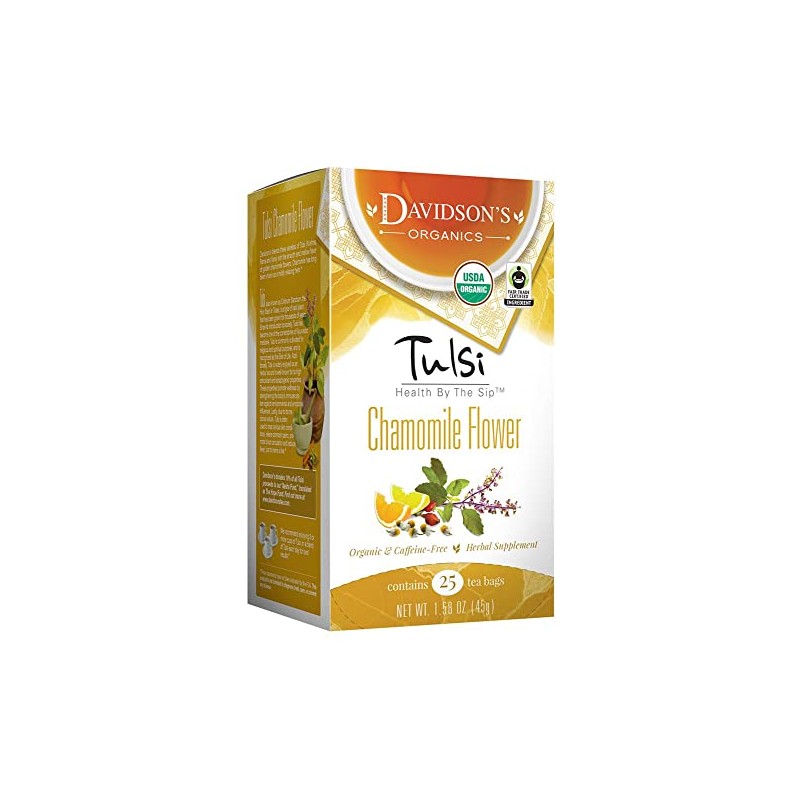 Davidson's Organics, Tulsi Chamomile Flower, 25-count Tea Bags, Pack of
