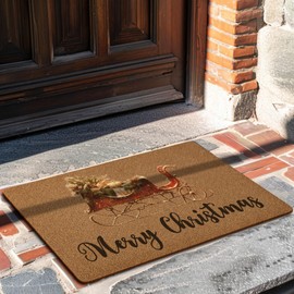 Rustic Sleigh Doormat, Merry Christmas Welcome Mat Artificial Coir Non Slip
