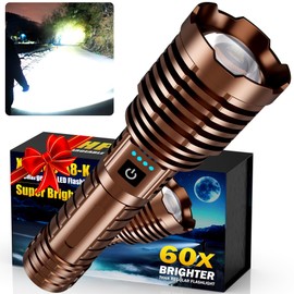 Super Bright Rechargeable LED Flashlights, 5000.000 True High Lumens,Tactical Flashlight Up to 25H Long Battery Life| Zoomable| 5Light Modes| IP67 Water Resistant,Strong Flashlight for Camping (Brown)