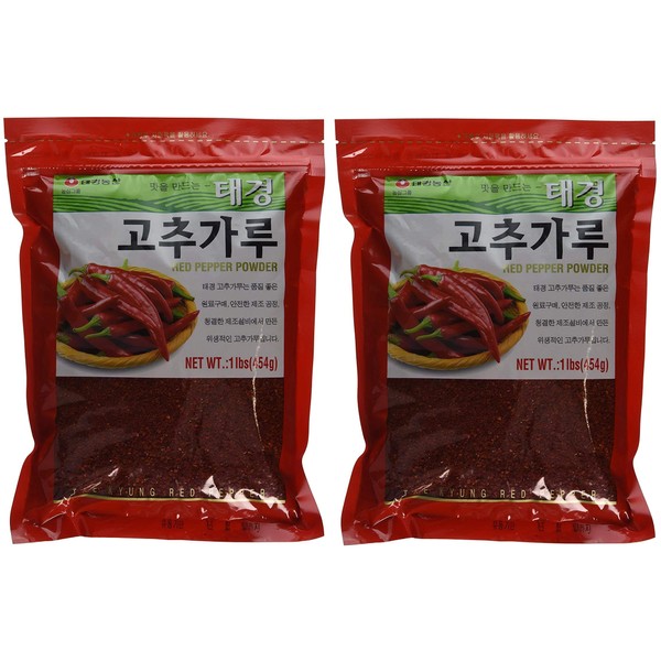 Tae-kyung Korean Red Chili Pepper Flakes Powder Gochugaru, 1 Lb. 2-Pack #.02-Pack (1 LB/pack)