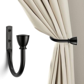 2PCS Black Curtain Holdbacks - Metal Decorative Curtain Hooks for Drapes, Curtain Tiebacks Clips Wall Mounted Curtain Tie Holders, Curtain Pull Backs Drapery Hooks with Screw for Wall