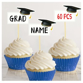 2024 Graduation Party Decorations - 60Pack Graduation Cupcake Toppers - Grad Name Labels, Graduation Decorations Class for High School College Grad Kindergarten Student Nurse Law