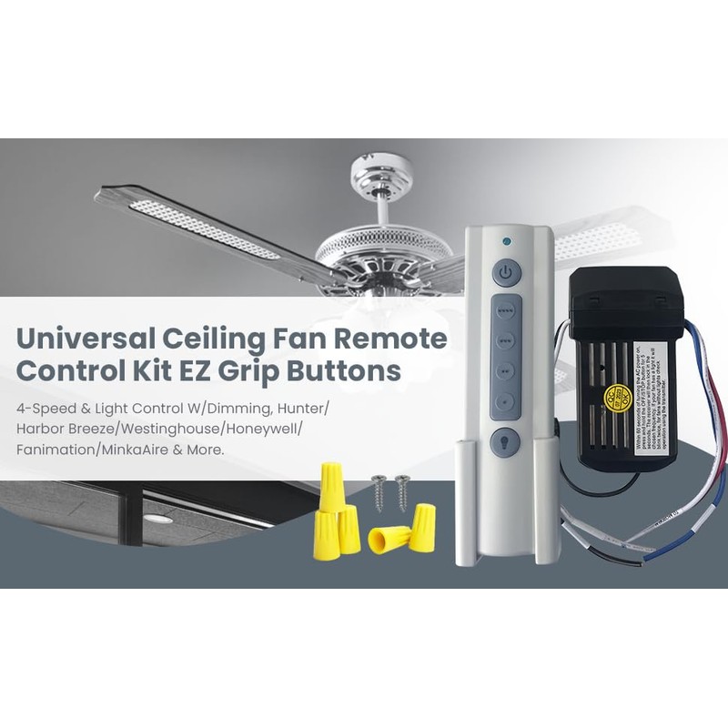 Universal Ceiling Fan Remote Control Kit EZ Grip Buttons, 4-Speed