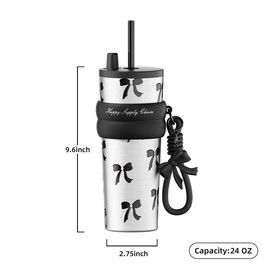 [Sidagar] 24oz Insulated Water Bottle – Cute Stainless Steel Tumbler with Lid & Straw | Keeps Drinks Hot/Cold 12H | Portable, Reusable, Dishwasher Safe | Ideal for Iced Coffee, Travel, Outdoor Fun, Summer Use dealsforyoudays:_Bow