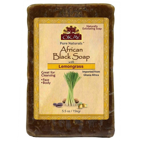 OKAY | African Black Soap with Lemongrass | For All Skin Types | Cleanses and Exfoliates | Nourishes and Heals | Free of Sulfate, Silicone & Paraben | 5.5 oz