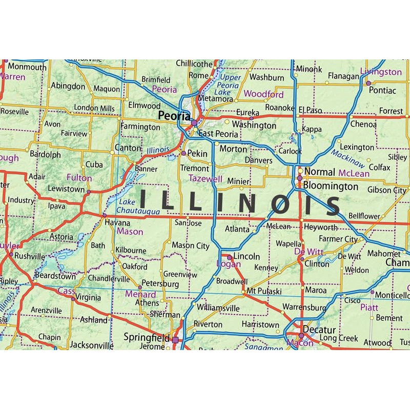 Illinois, Indiana, Ohio and Kentucky Physical Map - 23.3 x