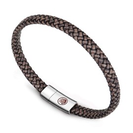 Casisto.J Bracelet with Stainless-Steel Engraving Plate Men's Leather, Black & Brown Braided Leather with Magnetic Clasp