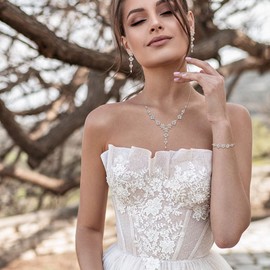 EVER FAITH Wedding Jewelry Set for Bride Bridesmaid, Flower Leaf Marquise Cubic Zirconia Necklace Dangle Earrings Bracelet Party for Women