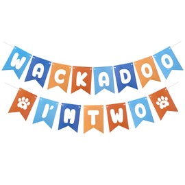 Runhiskii Blue Orange Dog 2nd Birthday Banner, Blue Cartoon Themed Decorations for Little Boy’s Birthday Party, Wackadoo I'm Two Themed Party Supplies