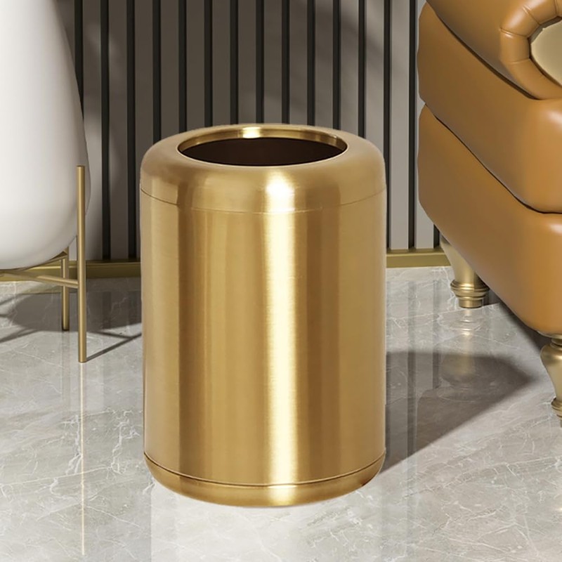 LEASYLIFE 10 L/2.6Gallon,Brass Trash can,Brushed Bathroom Trash Can, Gold Wastebaske
