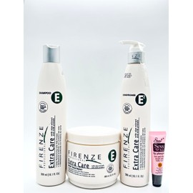 Firenze Professional Extra Care Shampoo & Conditioner 300ml/10.1 fl oz and Mask Treatment with Aloe extract & Milk protein 4000ml/13.5 fl oz- Free Starry Lip Gloss, Clear