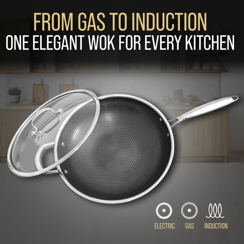 MUGAA Wok Pan Stir-Fry with Lid | Non Stick Stainless