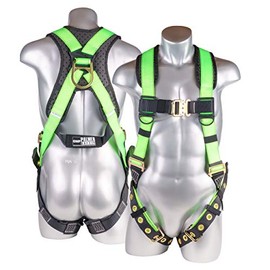 Palmer Safety,ATERET Fall Protection 5pt Safety Harness, Dorsal D-ring, Quick-Connect Buckle, Grommet Legs, Sewn in Back Pad I OSHA ANSI Compliant Personal Equipment (Hi Vis Green - SM),Small
