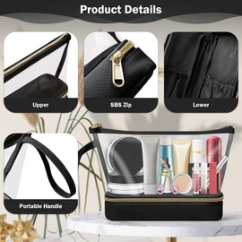 Clear Makeup Bag, Travel Cosmetic Case with Brush Organiser Compartments & Waterproof, Large Capacity Transparent Toiletry Bag for Travel Size Toiletries, Holiday Women & Girls