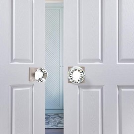 HIEMEY 4 Pack Glass Dummy Door Knobs Interior, Inactive Clear Crystal Door Knob Satin Nickel, Non-Turning Door Knobs Square for Closets and Hall, BS-005