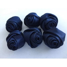 Unbranded Rose Shaped Lapel Stud Pin - Navy Blue Silky Texture 1 1/4 Inch