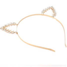 Lurrose Cat Ears Crystal Leaf Shape Gold Hard Headband Headband Stylish Party Hair Accessory