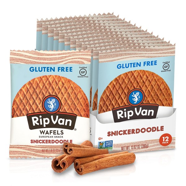 Rip Van Gluten-Free Snickerdoodle Stroopwafel Snickerdoodle - Healthy Gluten-Free Snacks - Non-GMO Snacks - Low Sugar (6g) - Low Calorie Snack - 12 Count