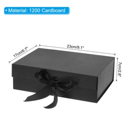 PATIKIL 9x7x3 Inch Magnetic Gift Box, Collapsible Paper Party Favor Boxes with Lid and Ribbon for Wedding Valentine's Day Birthday, Black