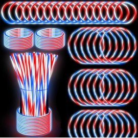 200 PCS 4th of July Glow Sticks Bulk with Connectors,Red White Blue 3 Colors In 1 Glow in The Dark Stick, Light Up Bracelets & Necklaces for Kids & Adults, 250th Anniversary USA Party Favor Supplies