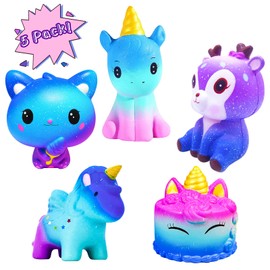 ariel-gxr Squishies Toy, Squishy Slow Rising Toys Galaxy Jumbo Squishies Scented Stress Relief Squeeze Pack Includes Deer Tooth Panda Unicorn for Kids and Adults