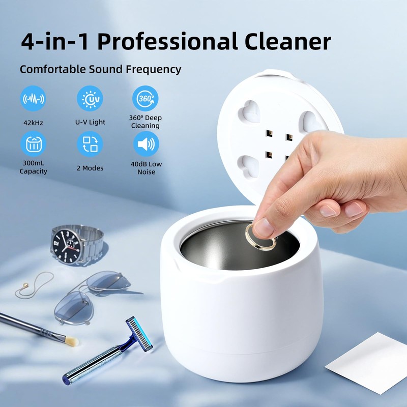 Professional Ultrasonic Retainer Cleaner 300mL Large Capacity, 42kHz for Dentures,