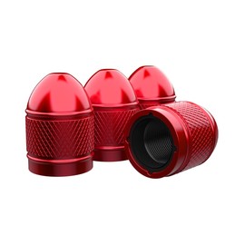 MarCraft Bullet Corrosion Resistant (Red) Aluminium Tyre Wheel Alloy Valve Caps Dust Caps (4 Pack) Universal for Cars, SUVs, Bicycles, Motorcycles, Trucks | Plastic Insert | Screw-On