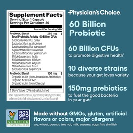 Physician's CHOICE Advanced Gut Health Bundle: 60 Billion Probiotics 30ct + Digestive Enzymes 60ct for Digestive, Gut, and Immune Health Supports Occasional Constipation, Diarrhea, Gas, and Bloating