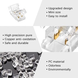 Amefil 2 Pin 8mm Cob LED Strip Connectors,DC Female Input with Easy Click Connector Cable,Strip to Wire Quick Connection for Singel Color COB LED Strip (2p8mmBB)