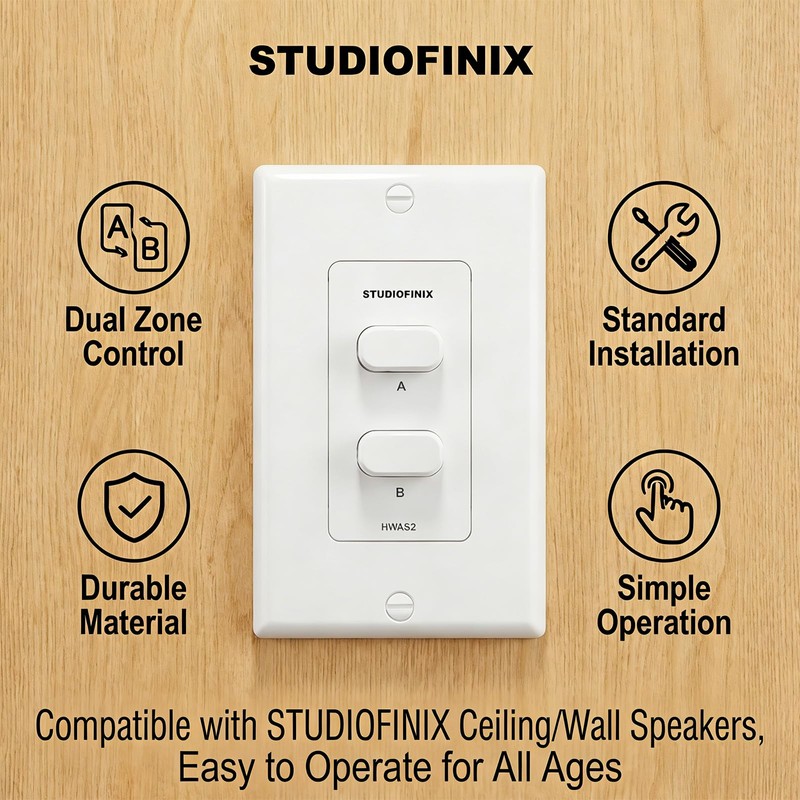 in-Wall 2-Zone A/B Speaker Selector Switch, 120W Peak Power Per