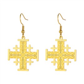 Jerusalem Crusaders Cross Earrings Crusaders Knights Templar Cross Earrings Medallion Disc Greek Religious Jewelry Prayer Statement Baptism Gift Women Men (A-gold)