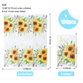Paquete de 100 toallas de mano desechables para baño, girasol, flores de primavera, toallas de papel de girasol, servilletas decorativas de flores de primavera, para baño, inodoro, sala de polvo, día
