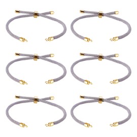 FASHEWELRY 10 Pcs Nylon Twisted Cord Bracelet Making Adjustable Slider Bracelets Nylon Cord Chain Link Bracelet with Golden Brass Findings for DIY Jewelry Making Supplies (Light Grey)