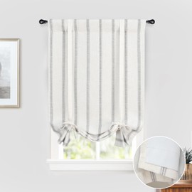 DriftAway - cortina oscurecedora de mezcla de lino para cocina, cortinas de lino con estampado vertical a rayas, para recámara, bolsillo ajustable para barra de globo, 25 x 47 pulgadas, color gris
