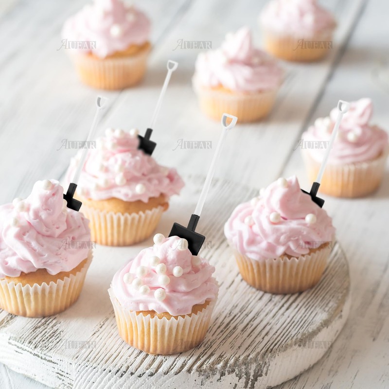 AUEAR 100 Pack Mini Shovel Shape Spoons Black Plastic Disposable